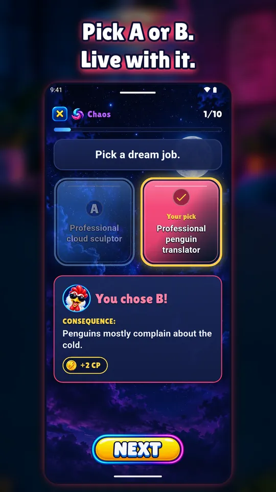 A would-you-rather question with two answer cards